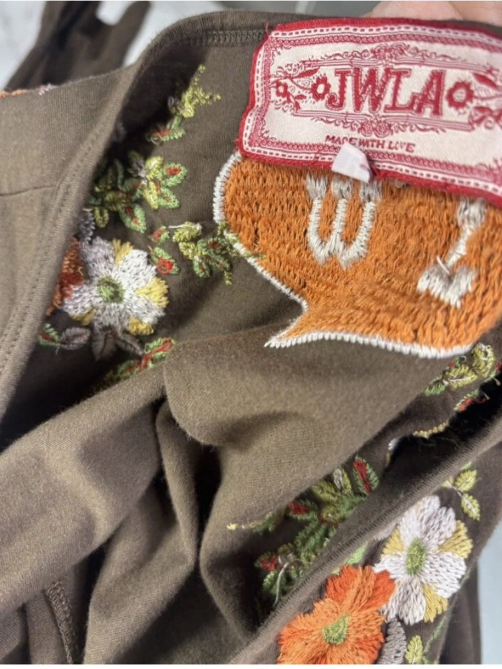 Johnny Was Brown Floral & Heart Embroidered V-Neck Long-Sleeve Dress - Picture 14 of 14